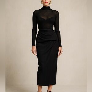 Donna Karan New York Vintage 100% Pure Wool Sculpted Midi Maxi Skirt Made in USA